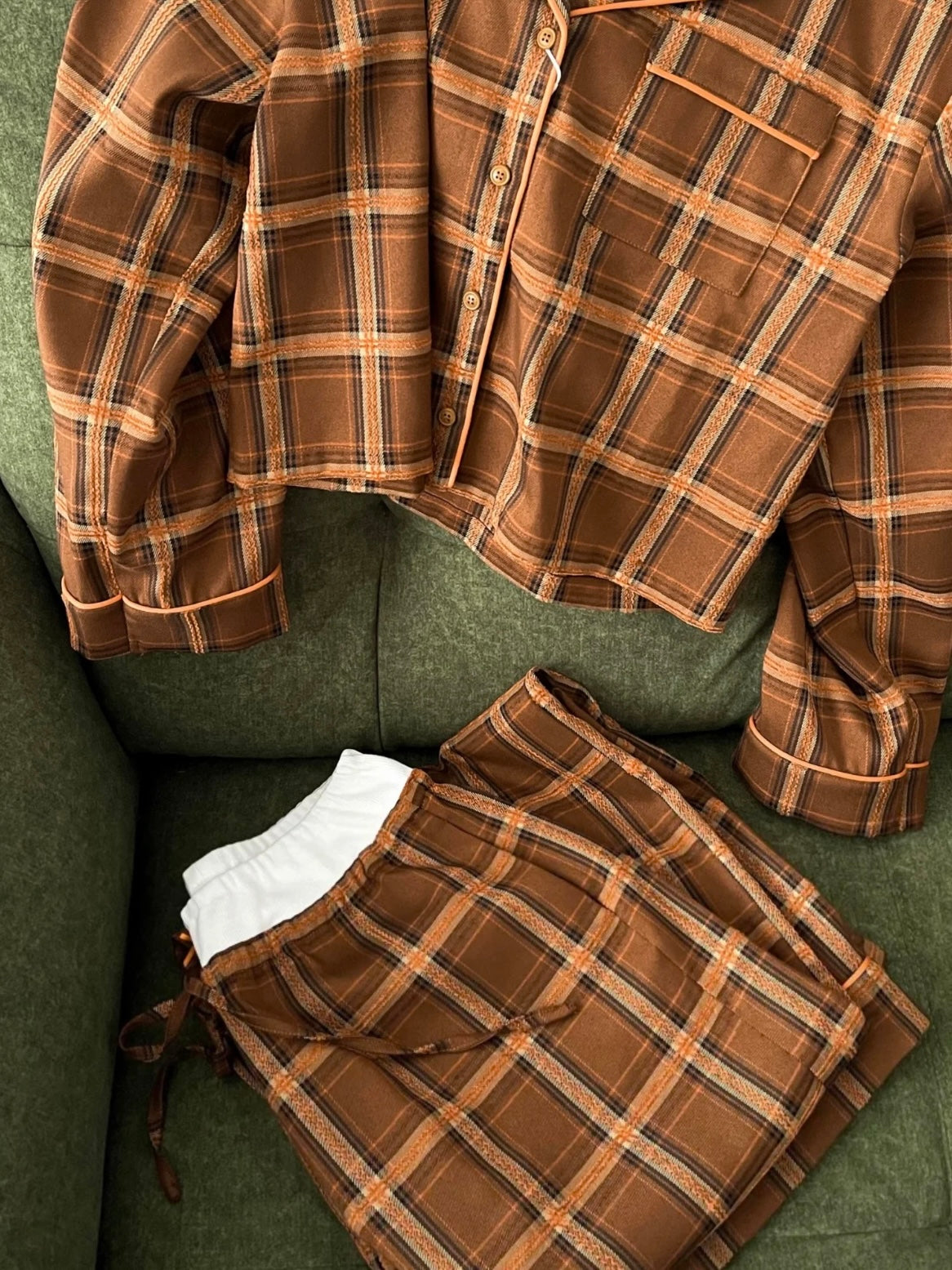 Retro Brown Checkered Pyjama Set
