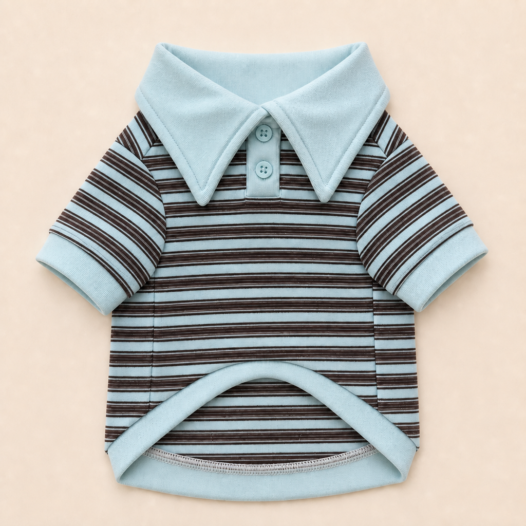 Siesta Dog Striped Polo Shirt — Azure