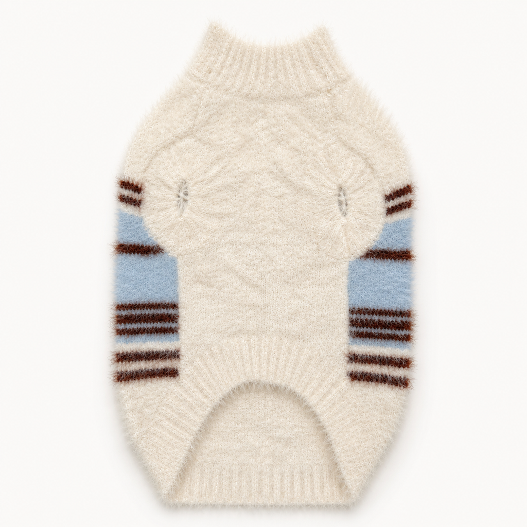 Siesta Dog Sweater in White, back view