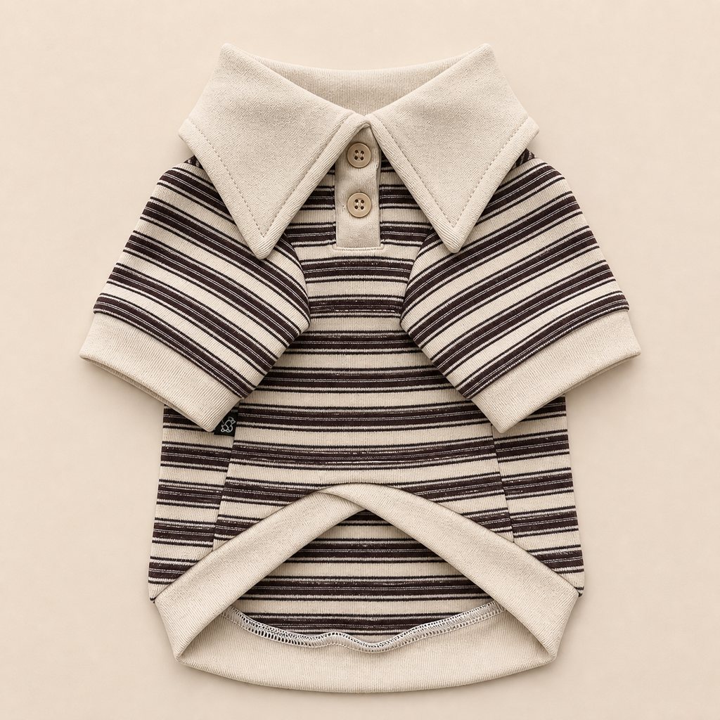 Siesta Striped Polo Shirt — Espresso, front view