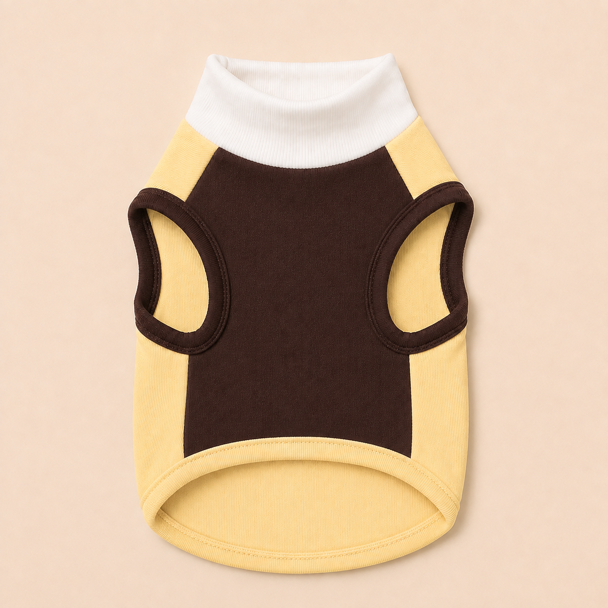 [color:Yellow] Front detail of the pale yellow and dark brown Siesta Sleeveless Shirt